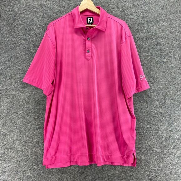 5/$45 FJ Polo Shirt Men L Large Pink Striped Button Up Collared Short Sleeve - Picture 1 of 10
